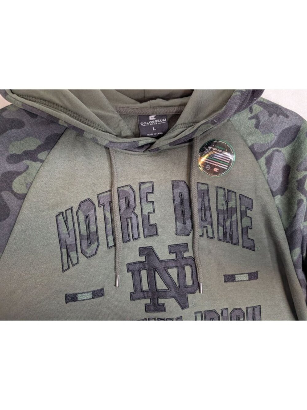Mens Colosseum Olive/Camo Notre Dame Fighting Irish OHT Military Hoodie Sz L - Picture 9 of 12